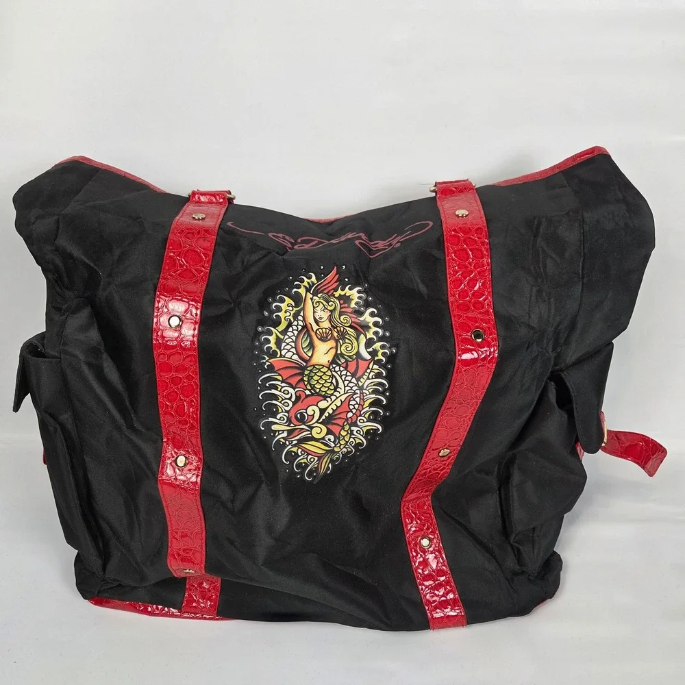 Ed Hardy Christian Audigier Tote Bag Vintage Black Red Croc Tattoo Graphic Y2K